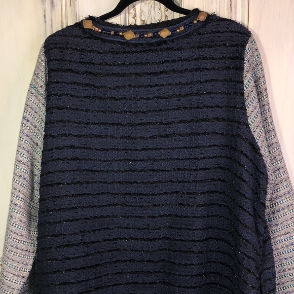 Ulla Popken Navy Tweed Long Sleeve Beaded Embellished Jacket Size 20/22 - Picture 9 of 12